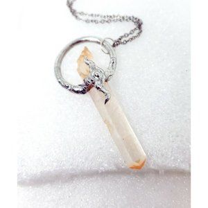 Tangerine quartz crystal necklace handmade gothic fantasy metalwork style